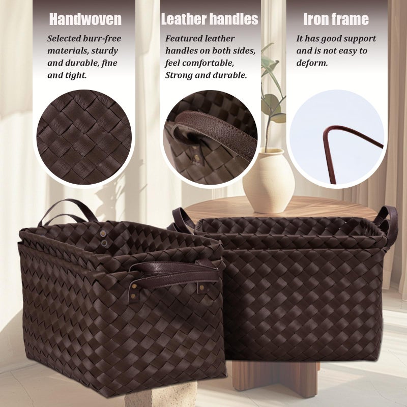 BROWNLILY Handwoven Clothes Basket Laundry Hampers Large Wicker Storage Baskets for Shelves Blankets Closet Storage Bins Car Bedroom Bathroom Organizers and Storage Bath (Pack of 4, Espresso color) - Image 2