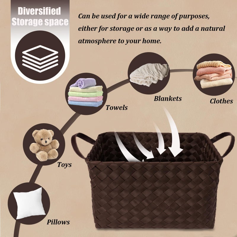 BROWNLILY Handwoven Clothes Basket Laundry Hampers Large Wicker Storage Baskets for Shelves Blankets Closet Storage Bins Car Bedroom Bathroom Organizers and Storage Bath (Pack of 4, Espresso color) - Image 4