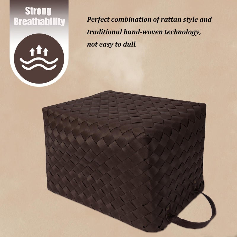 BROWNLILY Handwoven Clothes Basket Laundry Hampers Large Wicker Storage Baskets for Shelves Blankets Closet Storage Bins Car Bedroom Bathroom Organizers and Storage Bath (Pack of 4, Espresso color) - Image 3