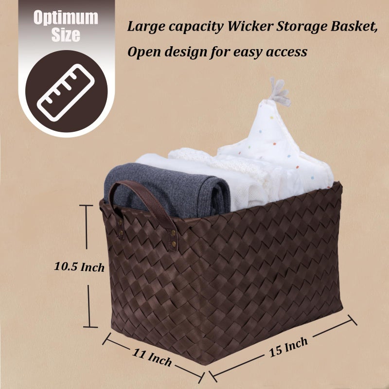 BROWNLILY Handwoven Clothes Basket Laundry Hampers Large Wicker Storage Baskets for Shelves Blankets Closet Storage Bins Car Bedroom Bathroom Organizers and Storage Bath (Pack of 4, Espresso color) - Image 5