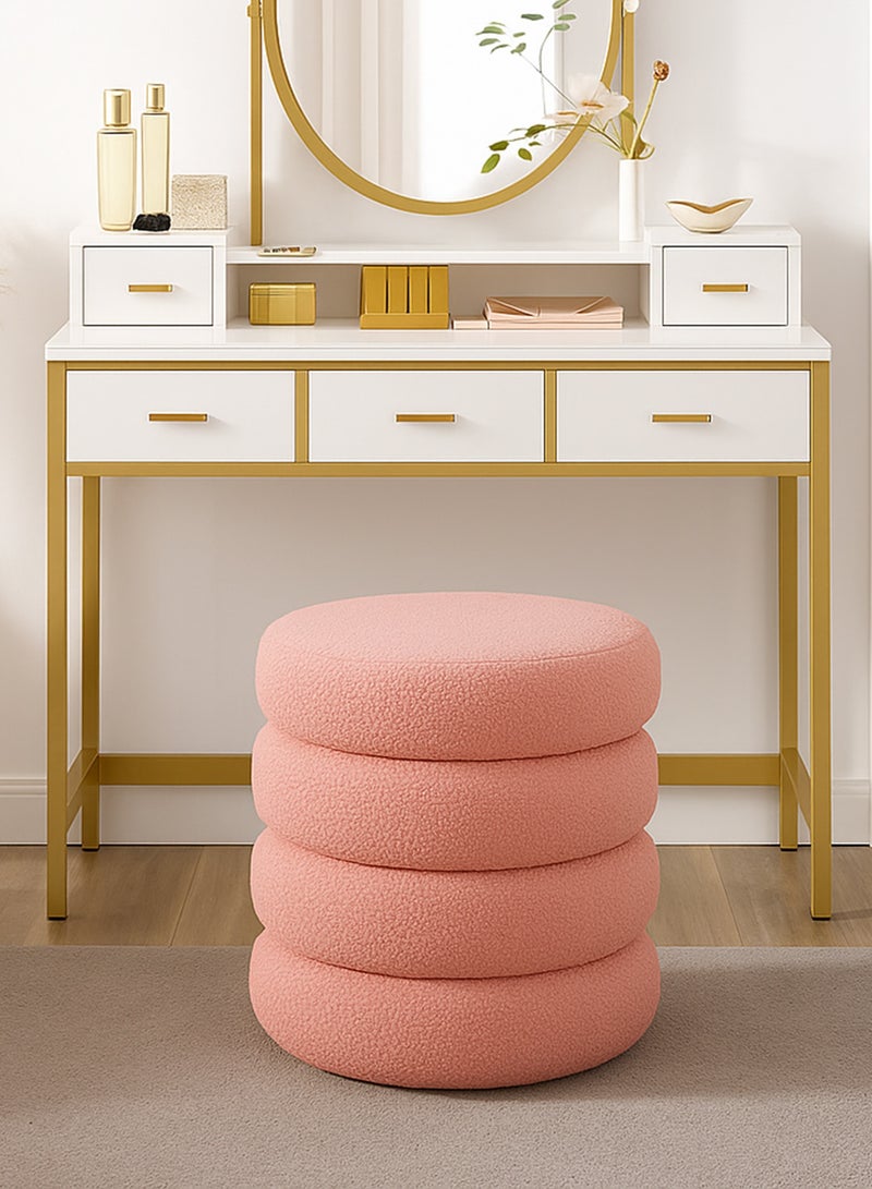 تايمي مقعد زينة من قماش البوكلية – كرسي تسريحة لغرفة النوم وغرفة الملابس، كرسي مكياج لطاولة الزينة مقاس 40×33سم - وردي - Image 1
