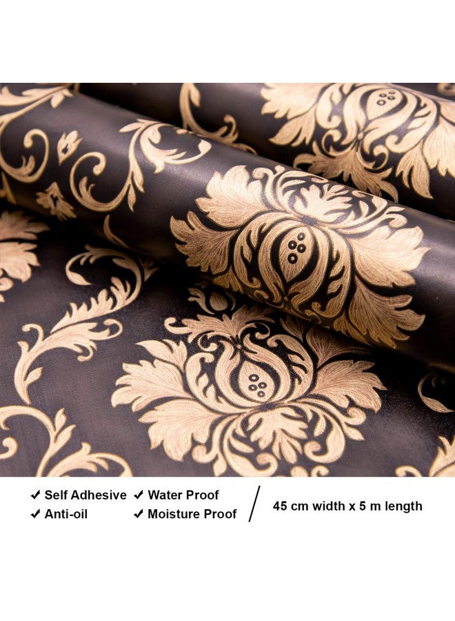 wolpin Wall Stickers DIY Wallpaper (45 x 500 cm) Black Damask Luxury Self Adhesive Decals Living Room Bedroom Decoration, Black - Image 3