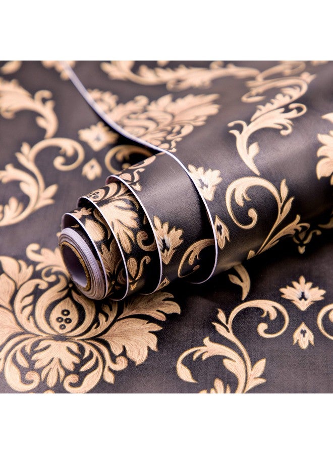 wolpin Wall Stickers DIY Wallpaper (45 x 500 cm) Black Damask Luxury Self Adhesive Decals Living Room Bedroom Decoration, Black - Image 1