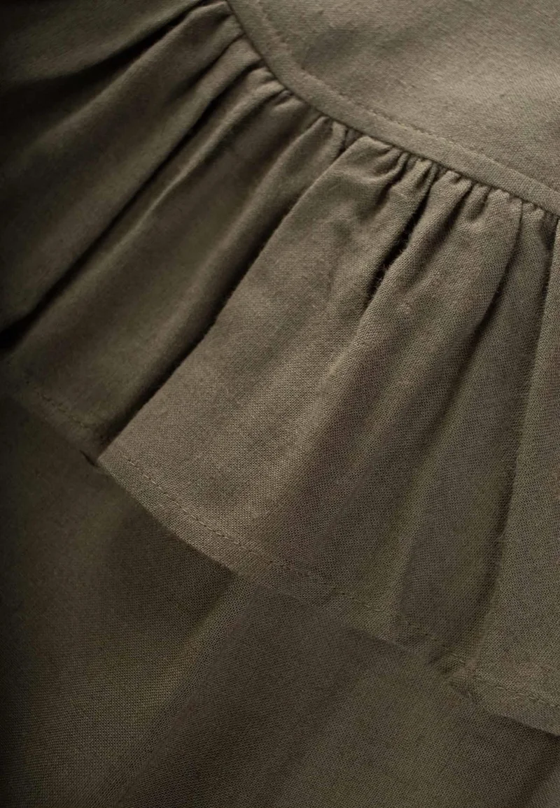 Cigit Waist Flounced Linen Jumpsuit 2-7 Years Khaki Green
