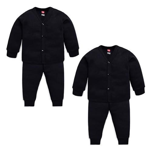 Luv Lap LuvLap Boys & Girls Full Sleeve Thermal Front Open Top & Pyjama Sets Pack Of 2, Black, L (6 to 12 Months) - Image 1
