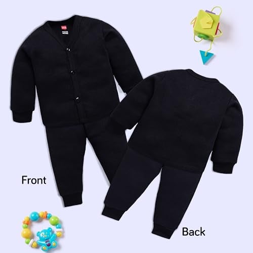 Luv Lap LuvLap Boys & Girls Full Sleeve Thermal Front Open Top & Pyjama Sets Pack Of 2, Black, L (6 to 12 Months) - Image 3