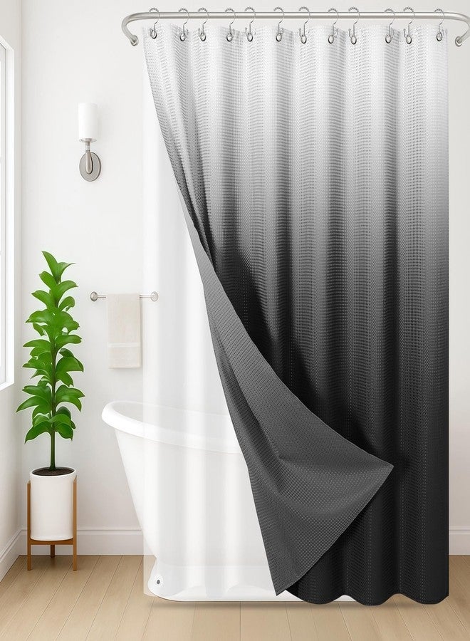 Nesphy Shower Curtain and Liner, Ombre Black Modern 3 in 1 Shower Curtain and PEVA Liner Set with 12 Rust-Resistant Metal Hooks, Waterproof Fabric Shower Curtains for Bathroom, 72 W x 72 H - Image 1