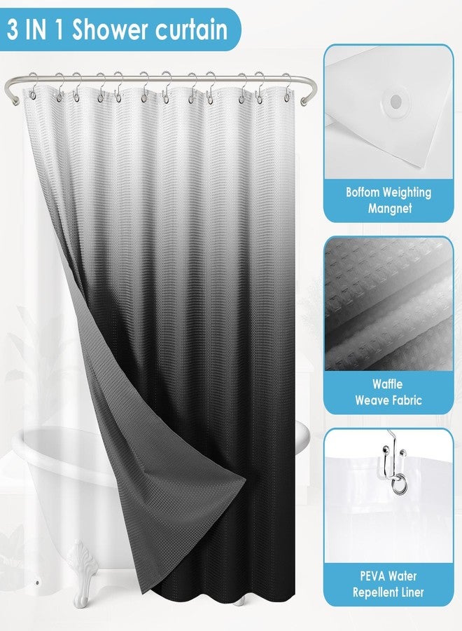 Nesphy Shower Curtain and Liner, Ombre Black Modern 3 in 1 Shower Curtain and PEVA Liner Set with 12 Rust-Resistant Metal Hooks, Waterproof Fabric Shower Curtains for Bathroom, 72 W x 72 H - Image 5