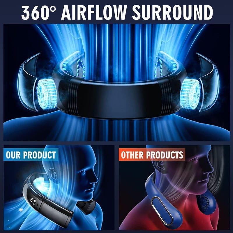 Excefore Portable Bladeless Neck Fan, Portable Neck Fan, 4000mAh Rechargeable Wearable Neck Fan, with 360° Cooling Airflow, 5 Speeds, and Hands-Free Design, for Travel and Indoor Use - Image 3