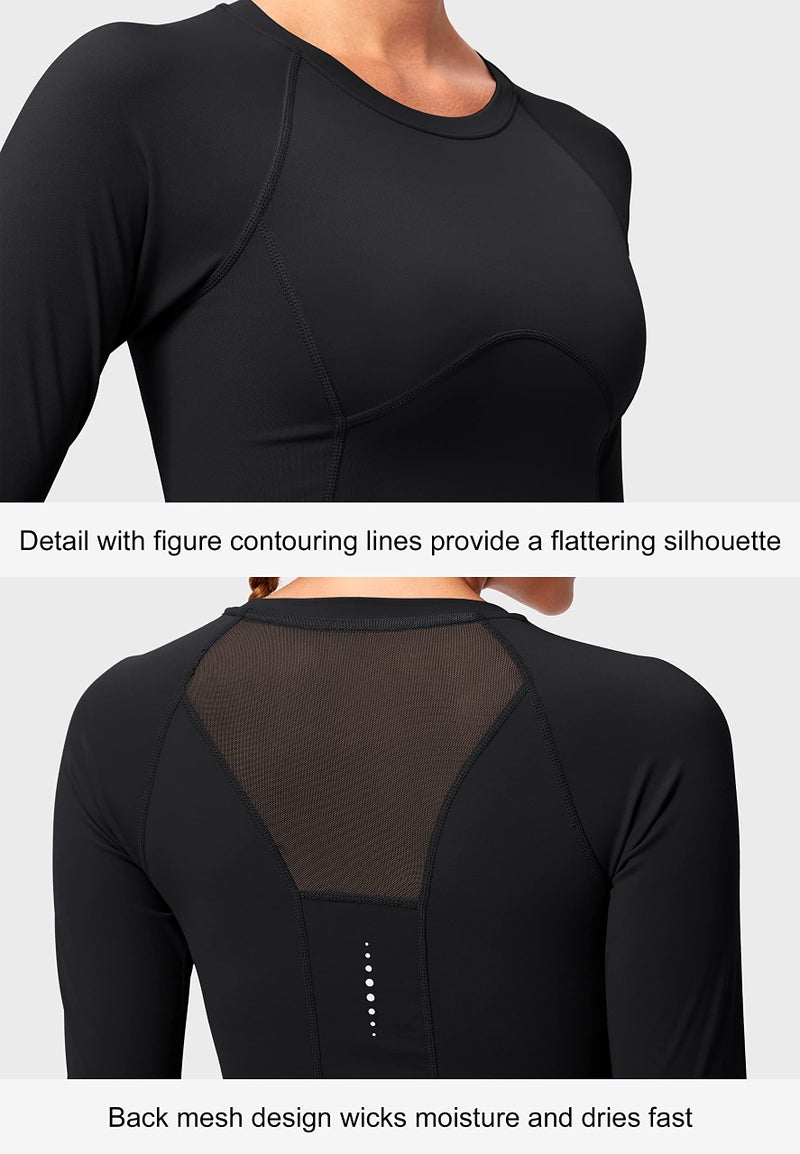 SANTINY Women's Slim Fit Long Sleeve Crop Top Gym Yoga Running Shirt (Black, S) - Image 3