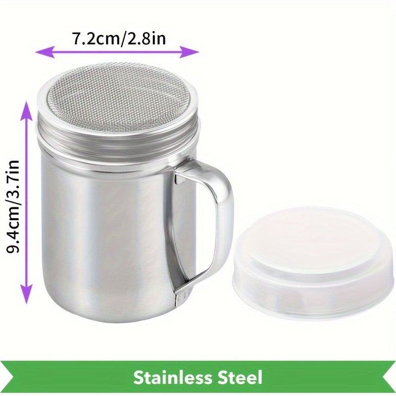 2pcs Silvery Medium Size Stainless Steel Powder Shaker Dispenser With Handle Dense Mesh For Baking Soda Cornstarch Coffee Restaurants Cafe - Image 4