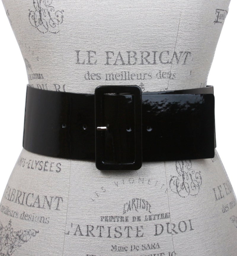 Beltiscool Ladies High Waist Patent Leather Wide Fashion Square Belt, Black | L/XL - 40" - Image 2