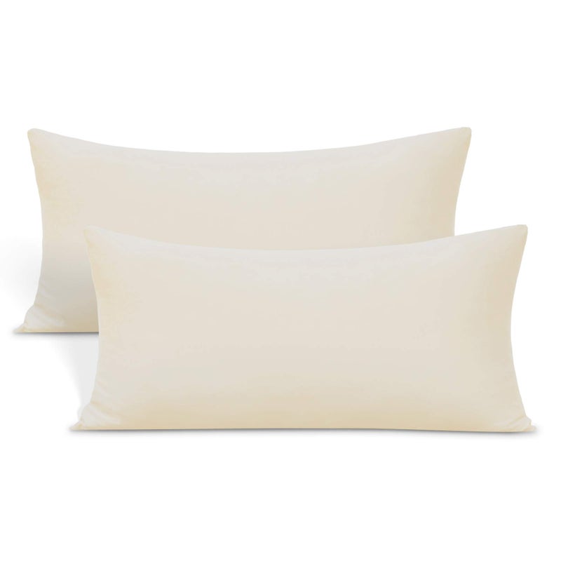 N&Y HOME 2-Pack Stretch Pillow Cases - Jersey Knit & Ultra Soft Envelope Closure Pillowcases T-Shirt Like Microfiber Blend - Suitable for Queen or Standard Size Set of 2  Beige - Image 1