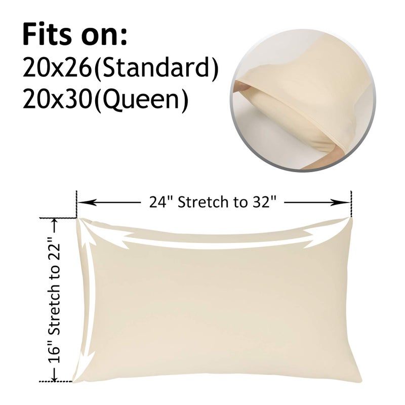 N&Y HOME 2-Pack Stretch Pillow Cases - Jersey Knit & Ultra Soft Envelope Closure Pillowcases T-Shirt Like Microfiber Blend - Suitable for Queen or Standard Size Set of 2  Beige - Image 3