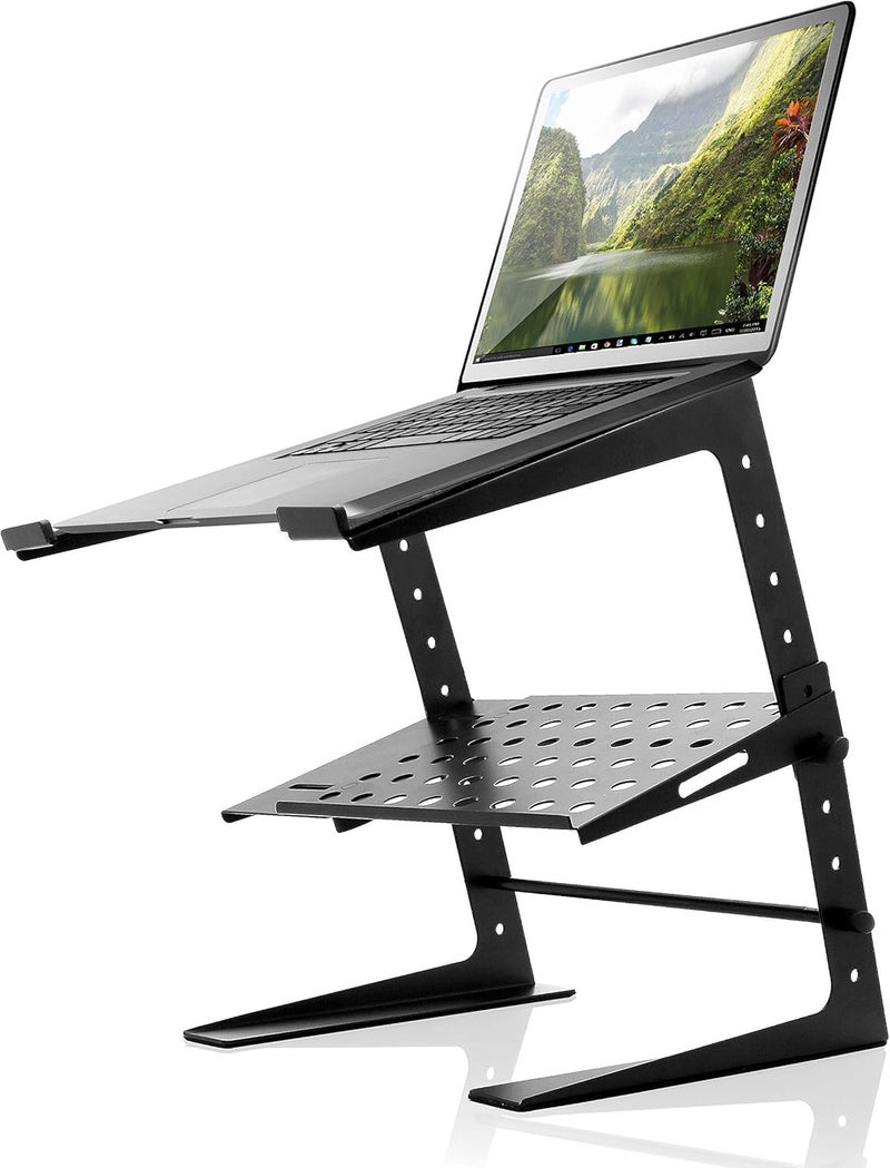 Pyle Portable Adjustable Laptop Stand - 6.3 to 10.9 Inch Standing Table Monitor or Computer Desk Workstation Riser with Shelf Storage and Height Alignment for DJ, PC, Gaming, Home or Office - PLPTS26 - Image 1