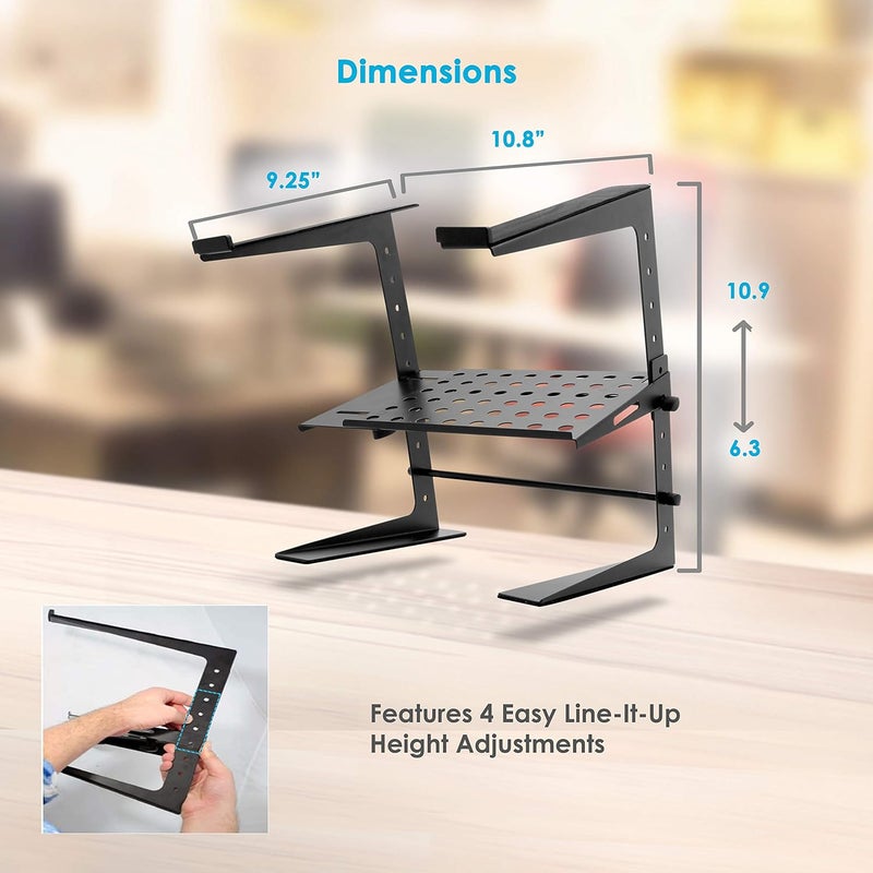 Pyle Portable Adjustable Laptop Stand - 6.3 to 10.9 Inch Standing Table Monitor or Computer Desk Workstation Riser with Shelf Storage and Height Alignment for DJ, PC, Gaming, Home or Office - PLPTS26 - Image 4