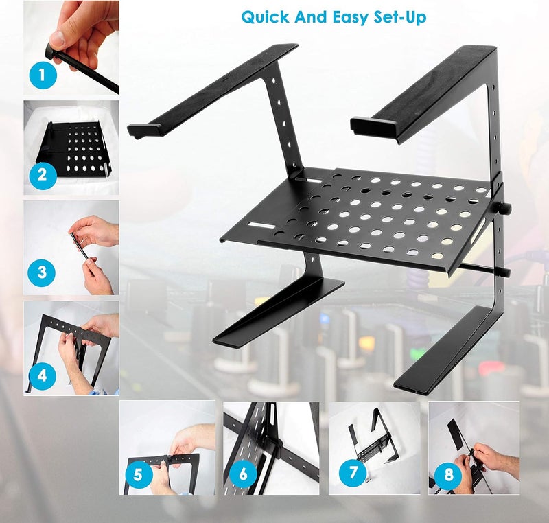 Pyle Portable Adjustable Laptop Stand - 6.3 to 10.9 Inch Standing Table Monitor or Computer Desk Workstation Riser with Shelf Storage and Height Alignment for DJ, PC, Gaming, Home or Office - PLPTS26 - Image 2