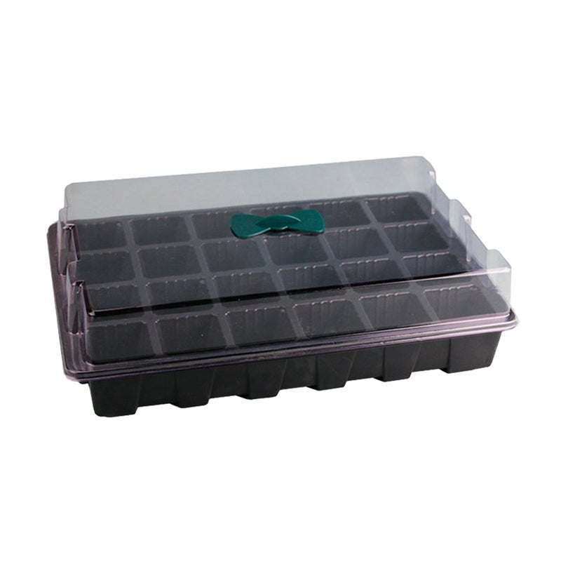 🌱 صينية إنبات بذور للنباتات مكونة من 5 قطع مع أوعية زراعة قابلة للفك وأغطية بثقوب تنفس بمقبض أخضر صغير للزراعة المائية باللون الأسود - Image 2