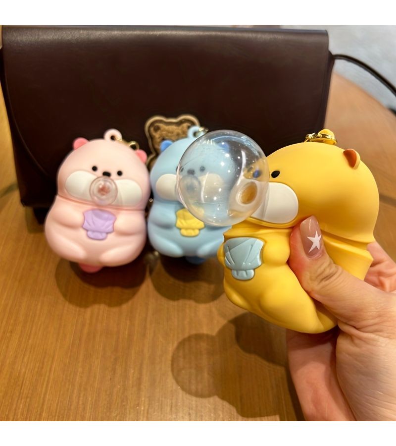 Pink Raccoon Bubble Toy Relieves Stress Cube Sensory for Keychain Backpack - Image 2