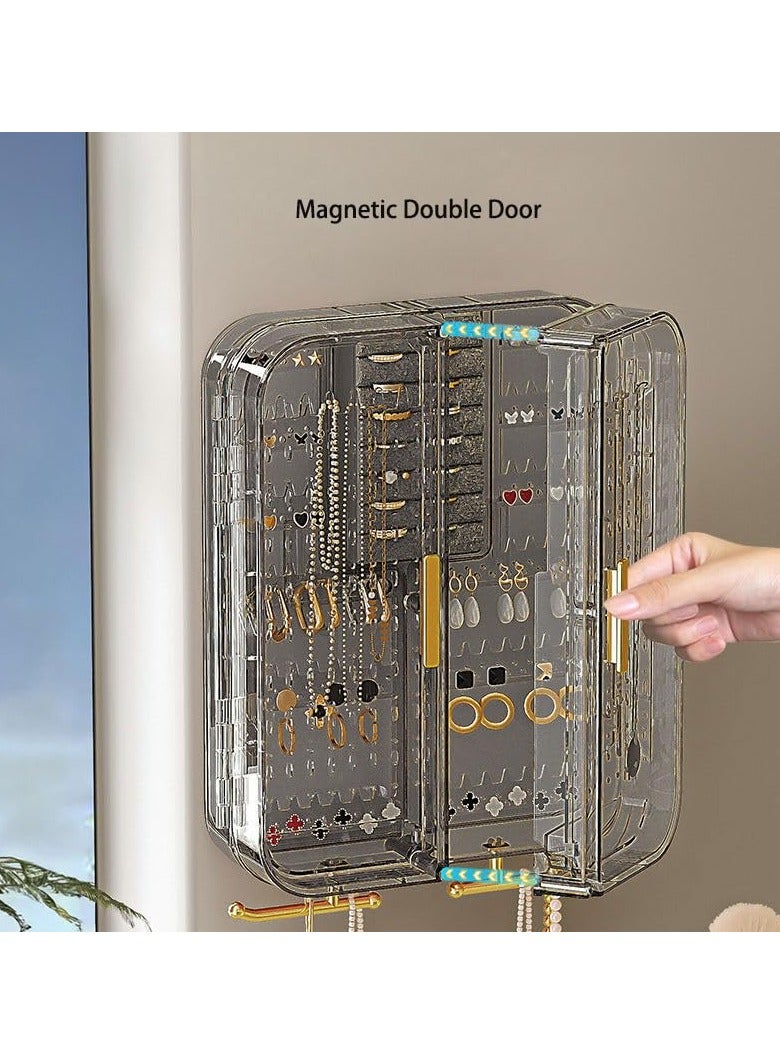 XiuWoo Wall Mounted Jewelry Storage Box, Plastic Jewelry Storage Cabinet with Door for Women Girls, Hanging Jewelry Organizer, Large Capacity Jewellery Storage Box Bin for Necklace Earring Ring Bracelet - Image 4