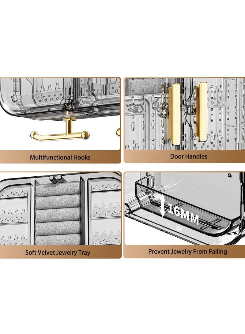 XiuWoo Wall Mounted Jewelry Storage Box, Plastic Jewelry Storage Cabinet with Door for Women Girls, Hanging Jewelry Organizer, Large Capacity Jewellery Storage Box Bin for Necklace Earring Ring Bracelet - Image 3