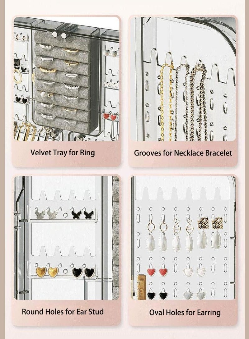 XiuWoo Wall Mounted Jewelry Storage Box, Plastic Jewelry Storage Cabinet with Door for Women Girls, Hanging Jewelry Organizer, Large Capacity Jewellery Storage Box Bin for Necklace Earring Ring Bracelet - Image 2