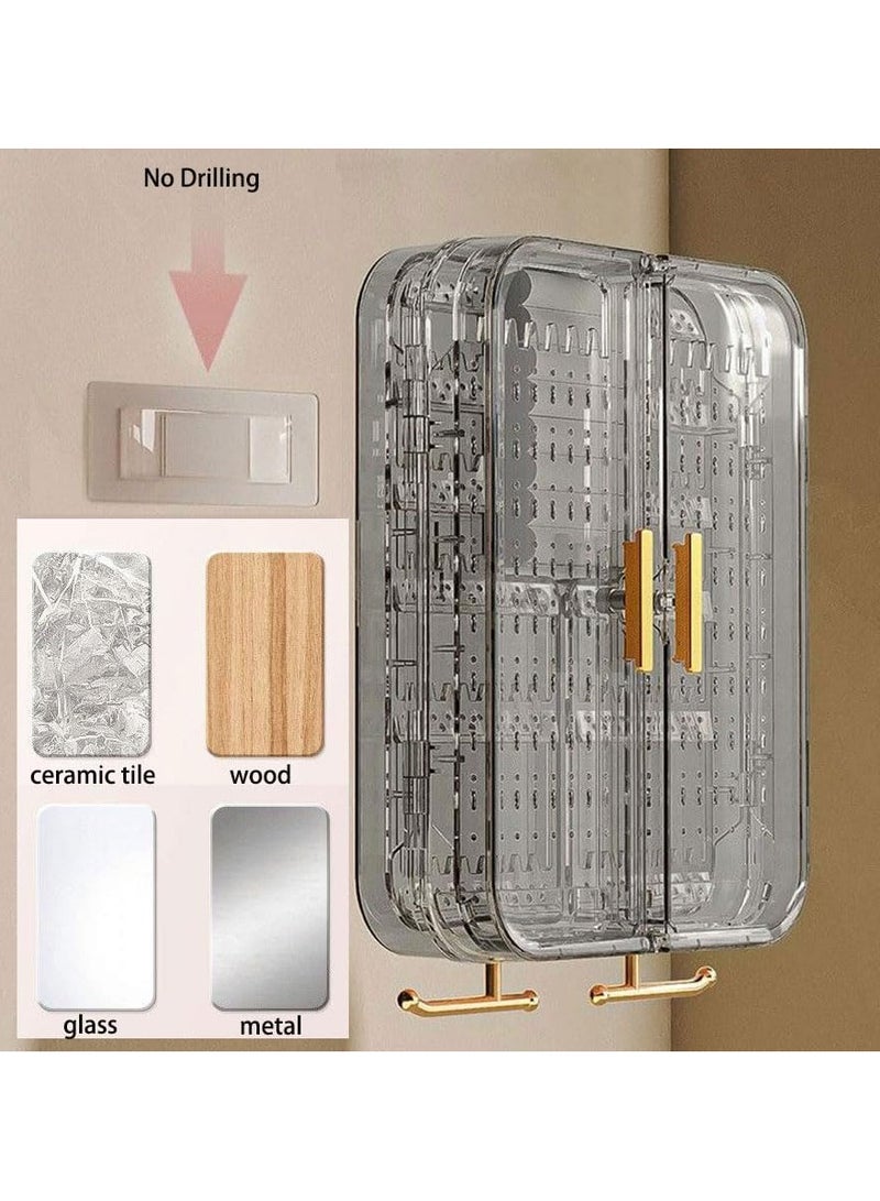 XiuWoo Wall Mounted Jewelry Storage Box, Plastic Jewelry Storage Cabinet with Door for Women Girls, Hanging Jewelry Organizer, Large Capacity Jewellery Storage Box Bin for Necklace Earring Ring Bracelet - Image 5