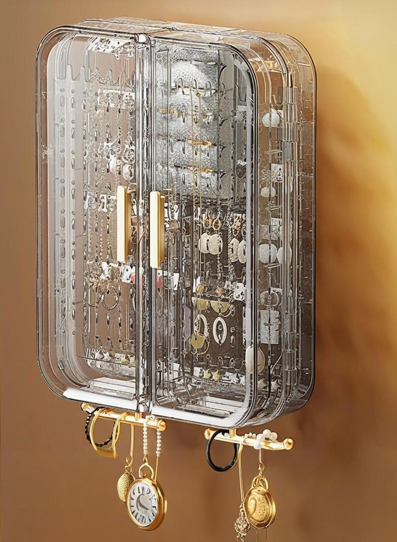 XiuWoo Wall Mounted Jewelry Storage Box, Plastic Jewelry Storage Cabinet with Door for Women Girls, Hanging Jewelry Organizer, Large Capacity Jewellery Storage Box Bin for Necklace Earring Ring Bracelet - Image 1