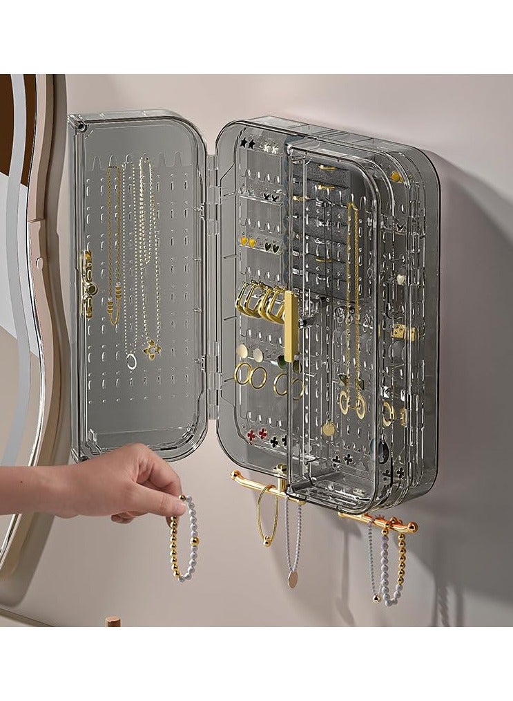 XiuWoo Wall Mounted Jewelry Storage Box, Plastic Jewelry Storage Cabinet with Door for Women Girls, Hanging Jewelry Organizer, Large Capacity Jewellery Storage Box Bin for Necklace Earring Ring Bracelet  - Image 1