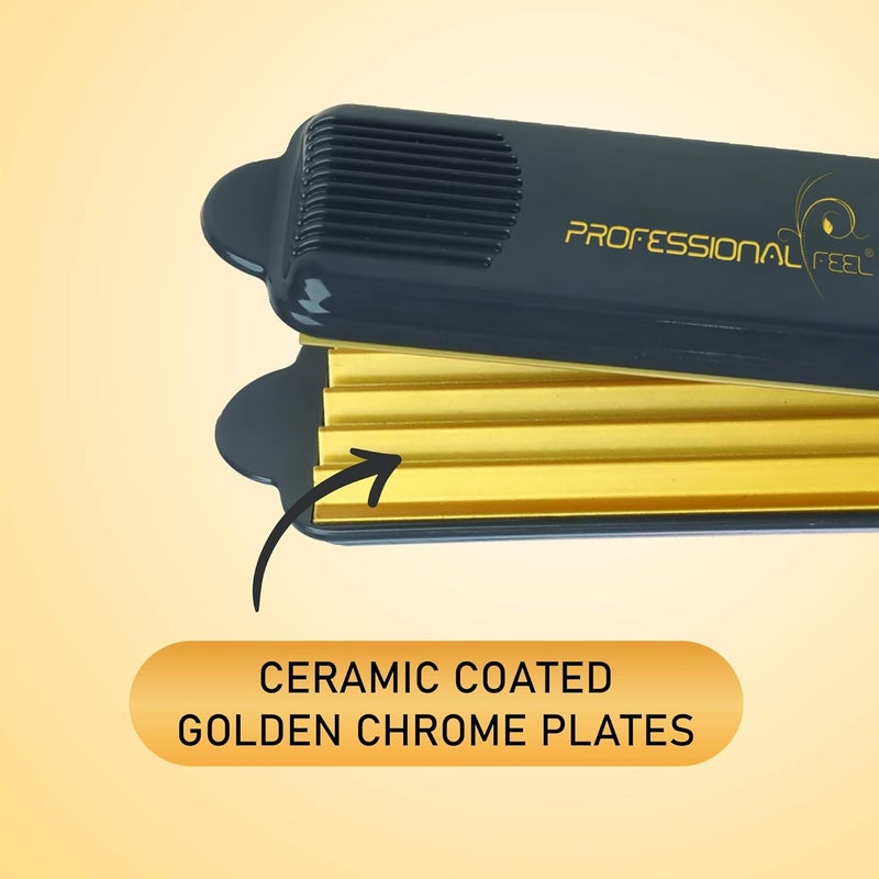 PROFESSIONAL Professional Hair Crimper With 4 X Protection Coating Gold Womens Crimping Styler Machine Iron Wide Plates Waver Corn Hair Crimping Machine Flat Irons Styling Tools with Fast Warmup  - Image 3