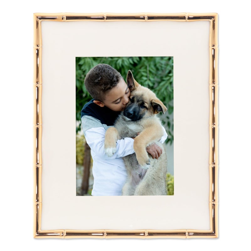 Lawrence Frames Bamboo Design Metal Frame 8x10 Matted 5x7 Gold