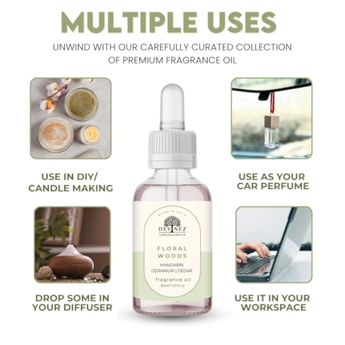 Devinez Floral Woods Fragrance Oil with White Dropper - 30ml, Floral Fragrance for Him & Her, for Diffuser, DIY, Candle-Making, Aromatherapy, Reed Diffuser Oils, Air Fresheners - Image 5