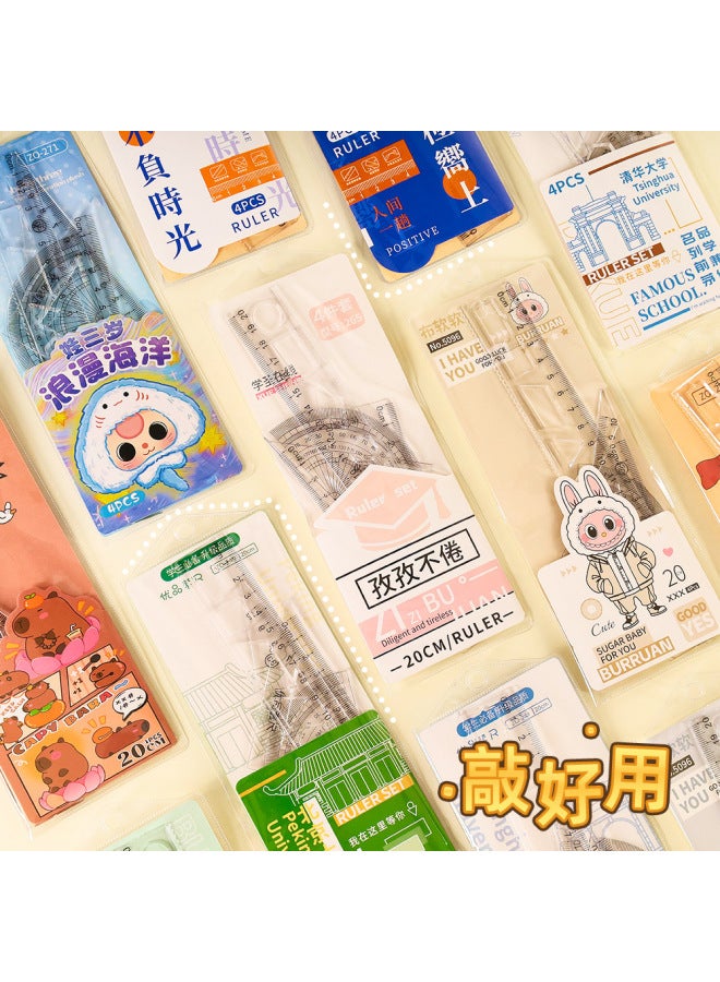 HELPS Creative Student Cartoon Ruler Set Of 4, High Aesthetic Exam-specific 20cm Ruler, Triangle Protractor - Image 4