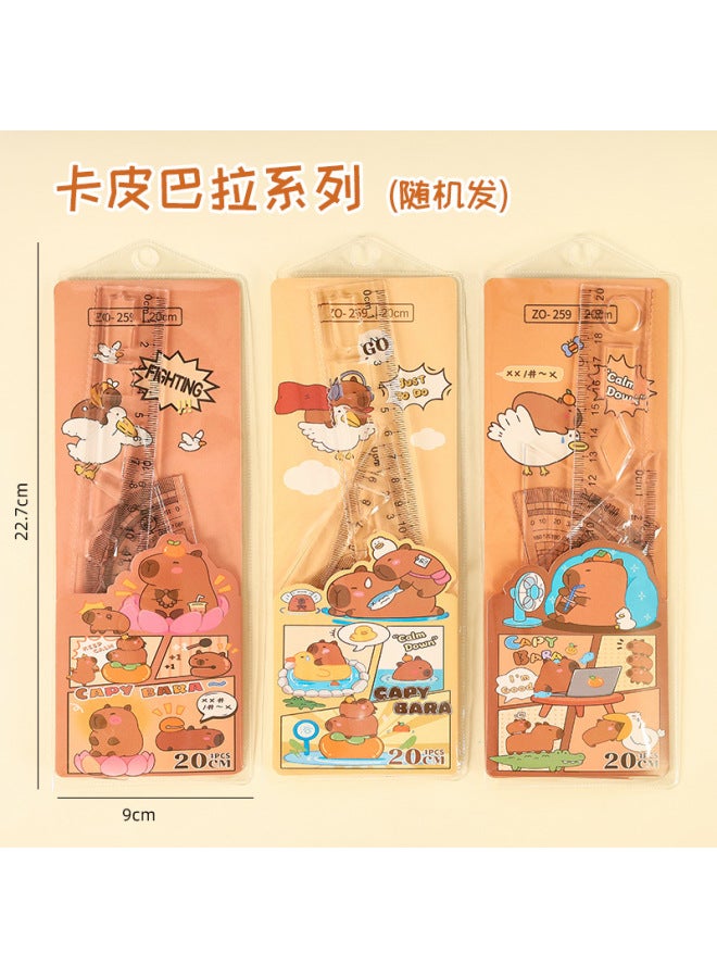 HELPS Creative Student Cartoon Ruler Set Of 4, High Aesthetic Exam-specific 20cm Ruler, Triangle Protractor - Image 1