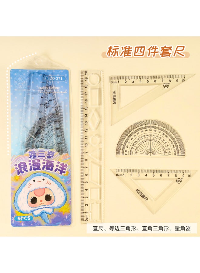 HELPS Creative Student Cartoon Ruler Set Of 4, High Aesthetic Exam-specific 20cm Ruler, Triangle Protractor - Image 3