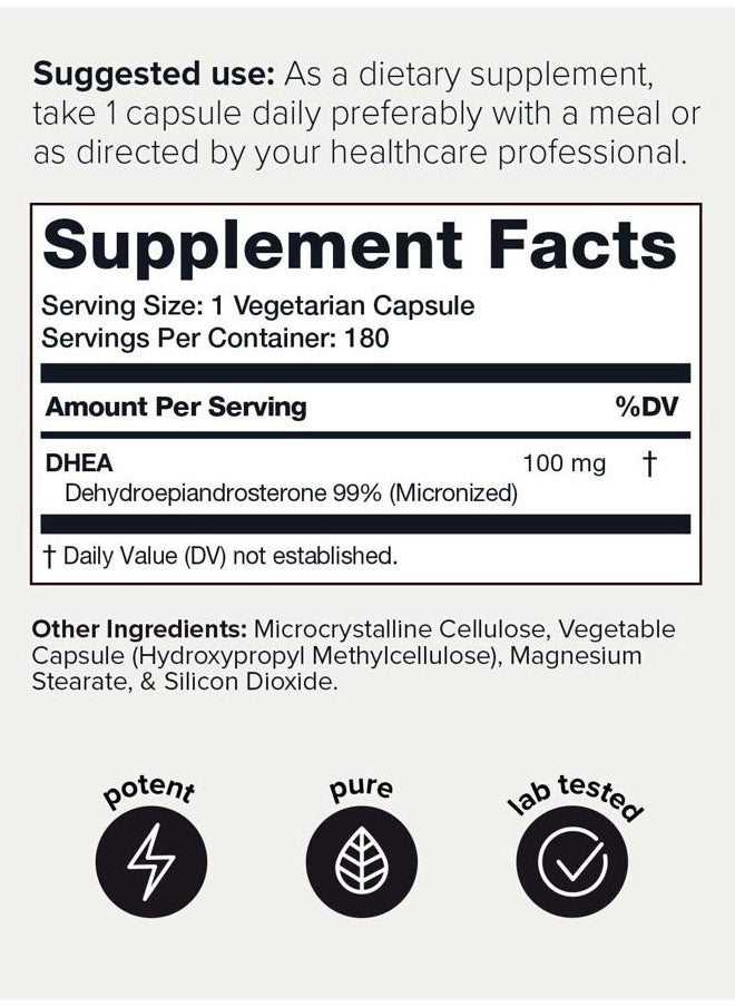 Toniiq Ultra High Strength DHEA 100mg Supplement for Men - 99%+ Highly Purified and Bioavailable Micronized DHEA Supplement for Women and Men - DHEA 100 mg - 180 Capsules  - Image 2