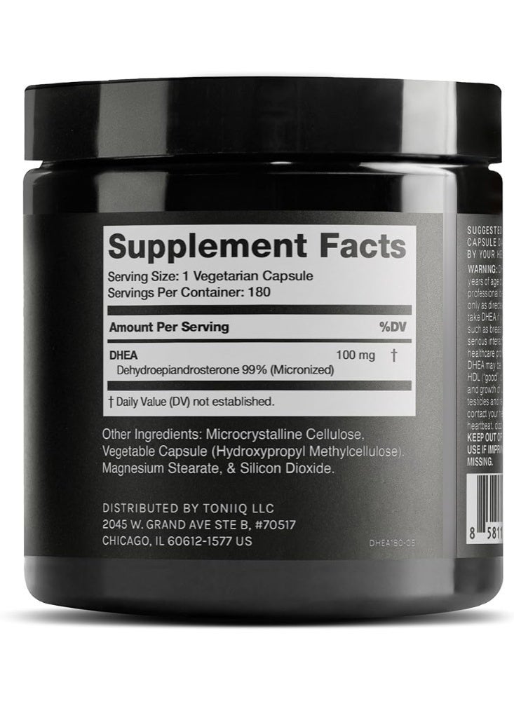 Toniiq مكمل ديهيدرو إيبي أندروستيرون (DHEA) بقوة عالية 100 ملغ للرجال - 99%+ نقاء عالي ومتاحة حيوياً مكمل ديهيدرو إيبي أندروستيرون للنساء والرجال - DHEA 100 ملغ - 180 كبسولة - Image 2