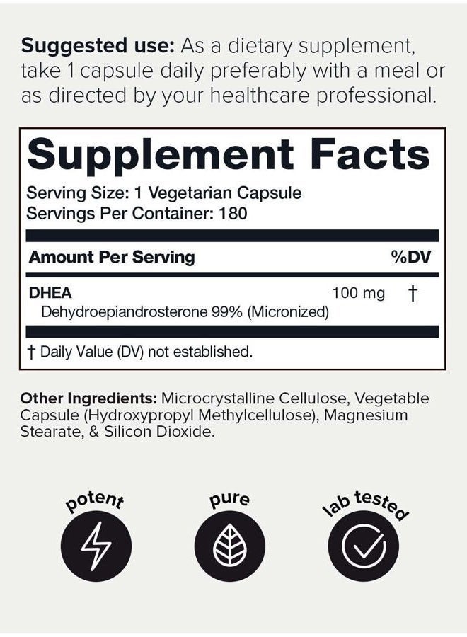 Toniiq مكمل ديهيدرو إيبي أندروستيرون (DHEA) بقوة عالية 100 ملغ للرجال - 99%+ نقاء عالي ومتاحة حيوياً مكمل ديهيدرو إيبي أندروستيرون للنساء والرجال - DHEA 100 ملغ - 180 كبسولة - Image 4