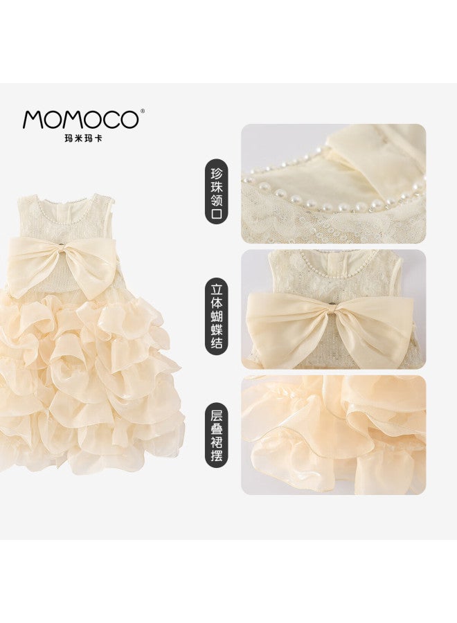 Momoco Girls' Summer Dress New Princess Tulle Dress Apricot 105 - Image 2