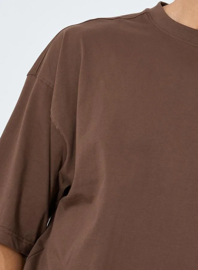 Styli Men Khaki Crop Boxy Fit Jersey T-Shirt