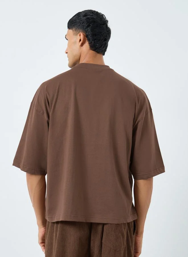 Styli Men Khaki Crop Boxy Fit Jersey T-Shirt