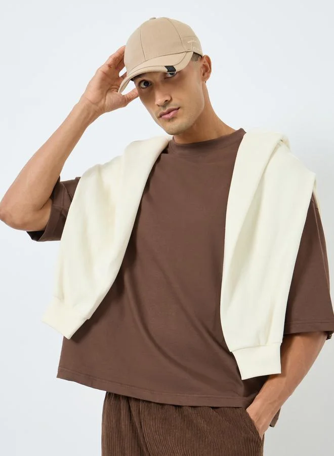 Styli Men Khaki Crop Boxy Fit Jersey T-Shirt