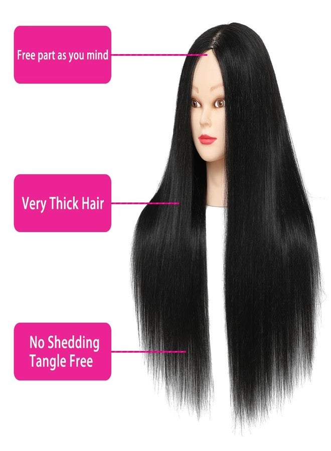 NAYOO Black Mannequin Head with Hair and Stand, 60% Real Hair Mannequins to Practice on, Doll Head for Hair Styling, Real Hair Mannequin Heads for Makeup Practice, Manikin Head Cosmetology(1B, Makeup) - Image 4