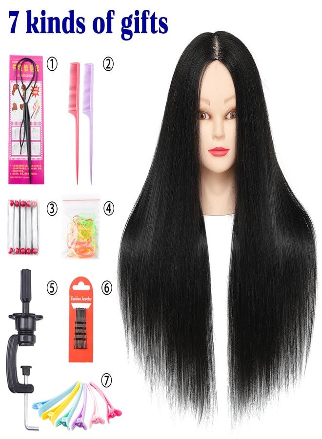 NAYOO Black Mannequin Head with Hair and Stand, 60% Real Hair Mannequins to Practice on, Doll Head for Hair Styling, Real Hair Mannequin Heads for Makeup Practice, Manikin Head Cosmetology(1B, Makeup) - Image 2