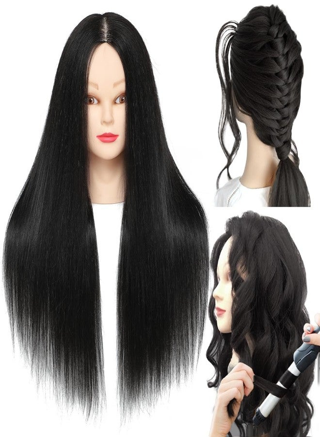 NAYOO Black Mannequin Head with Hair and Stand, 60% Real Hair Mannequins to Practice on, Doll Head for Hair Styling, Real Hair Mannequin Heads for Makeup Practice, Manikin Head Cosmetology(1B, Makeup) - Image 1