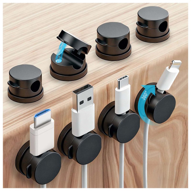 OneLeaf 8 Pack 360Â° Rotatable Strong Magnetic Cable Clips Cord Holder for Nightstand, 1s Lock Phone Charger Holder, Adhesive Magnetic Cord Clips for Home/Office/Car/Game Station, Smooth Adjustable - Image 1
