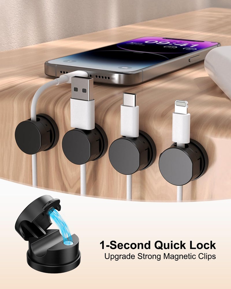 OneLeaf 8 Pack 360Â° Rotatable Strong Magnetic Cable Clips Cord Holder for Nightstand, 1s Lock Phone Charger Holder, Adhesive Magnetic Cord Clips for Home/Office/Car/Game Station, Smooth Adjustable - Image 2