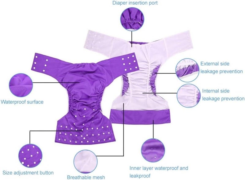 woobles Washable Adult Pocket Nappy Cover Close-Fitting Adjustable Reusable Diaper Cloth for Incontinence Care Protective Underwear, Suitable for Men Women Teen(Purple)-Purple - Image 3