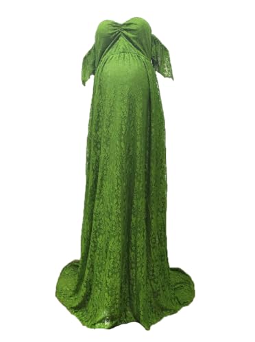 MYZEROING Maternity Photography Props Floral Lace Dress Fancy Pregnancy Gown for Baby Shower Photo Shoot (L, Olive) - Image 2