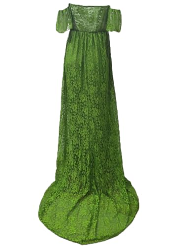 MYZEROING Maternity Photography Props Floral Lace Dress Fancy Pregnancy Gown for Baby Shower Photo Shoot (L, Olive) - Image 4